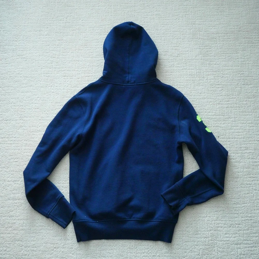Polo Ralph Lauren Big Pony Hoodie Navy Blue Neon Green Mens Small S Pullover